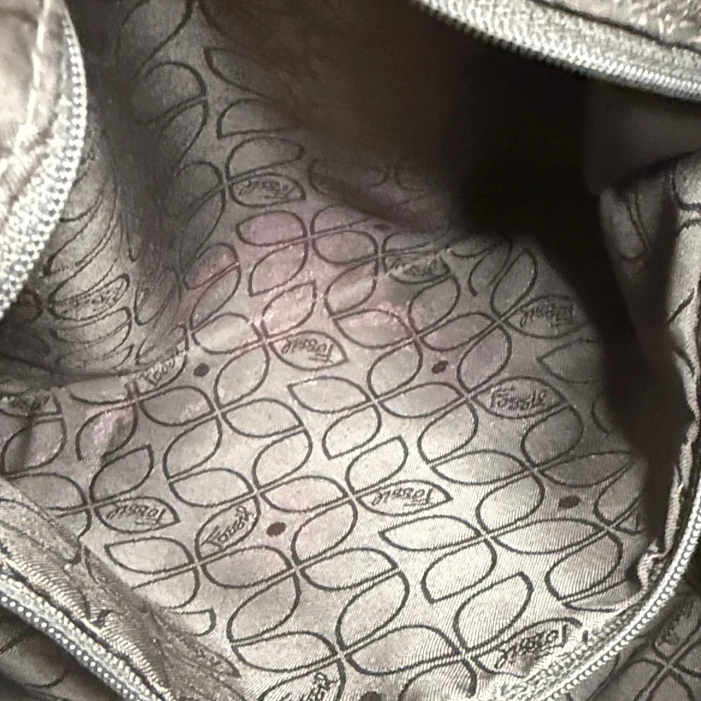 Fossil Hanover Leather Shoulder Bag in a gray color
